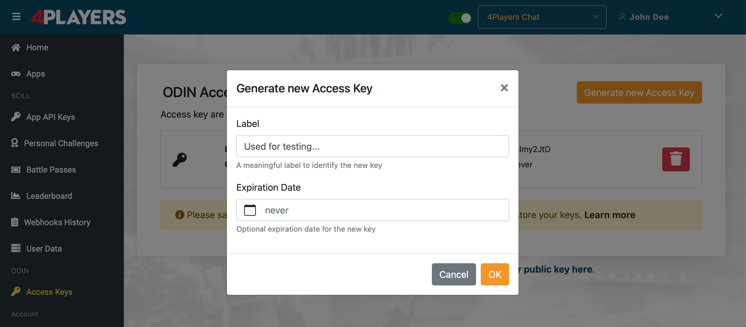 Configure your new access key