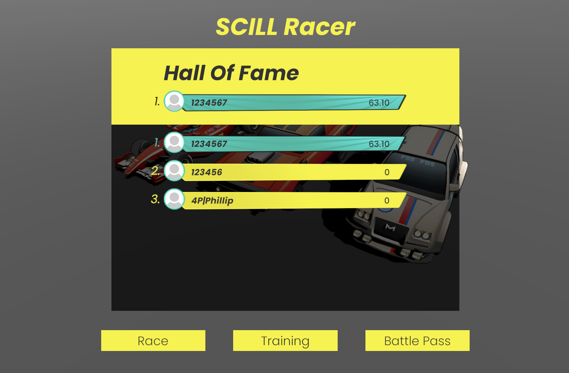 Leaderboard implementated in SCILL Racing Example